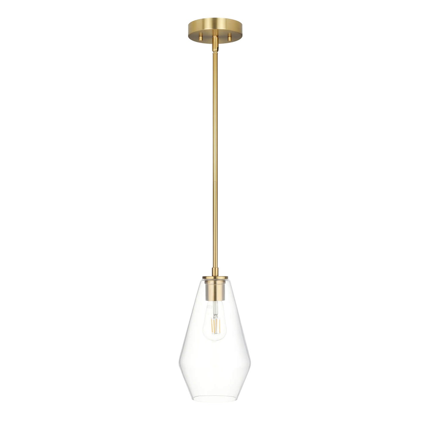 Glass Pendant Light, Brushed Brass, Clear Glass Shade, Kitchen Island Hanging Fixture XB-P1228-BS