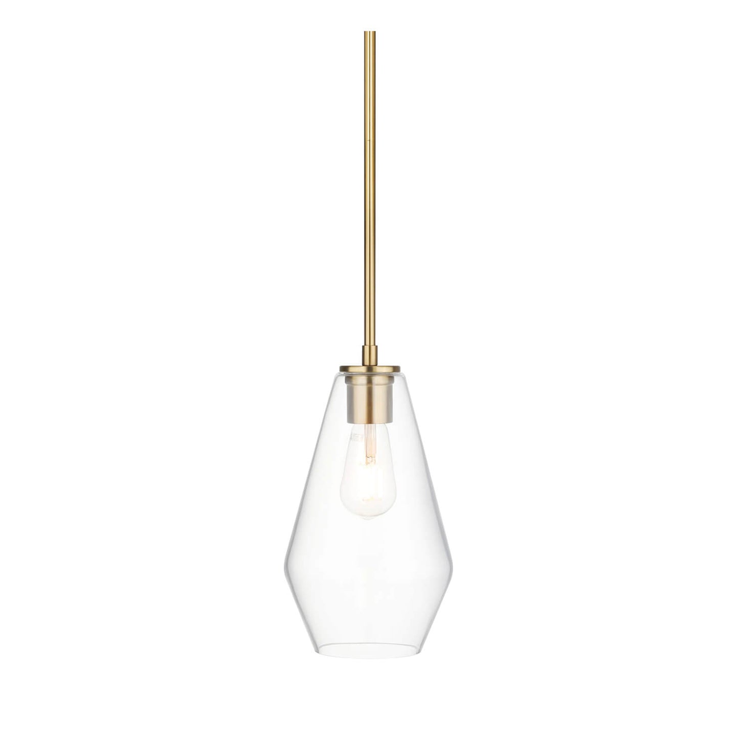 Glass Pendant Light, Brushed Brass, Clear Glass Shade, Kitchen Island Hanging Fixture XB-P1228-BS