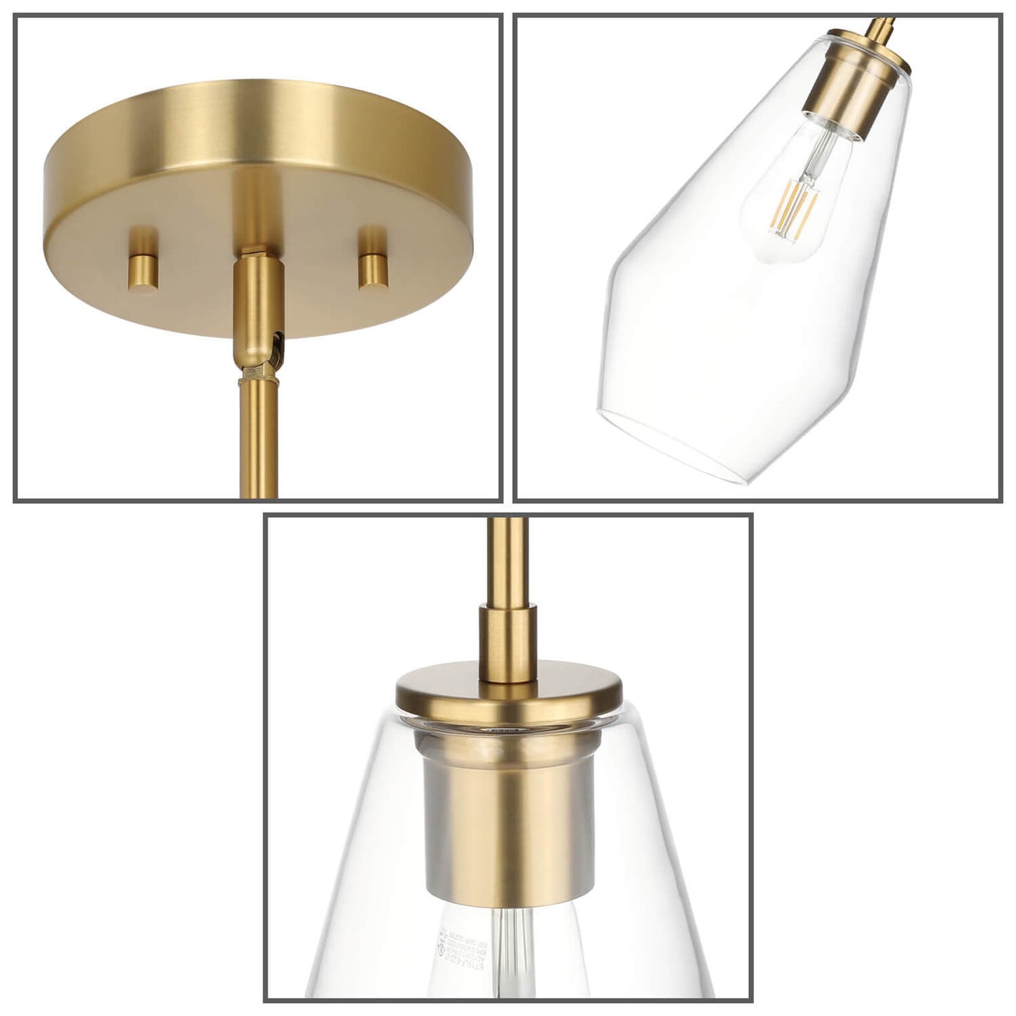 Glass Pendant Light, Brushed Brass, Clear Glass Shade, Kitchen Island Hanging Fixture XB-P1228-BS