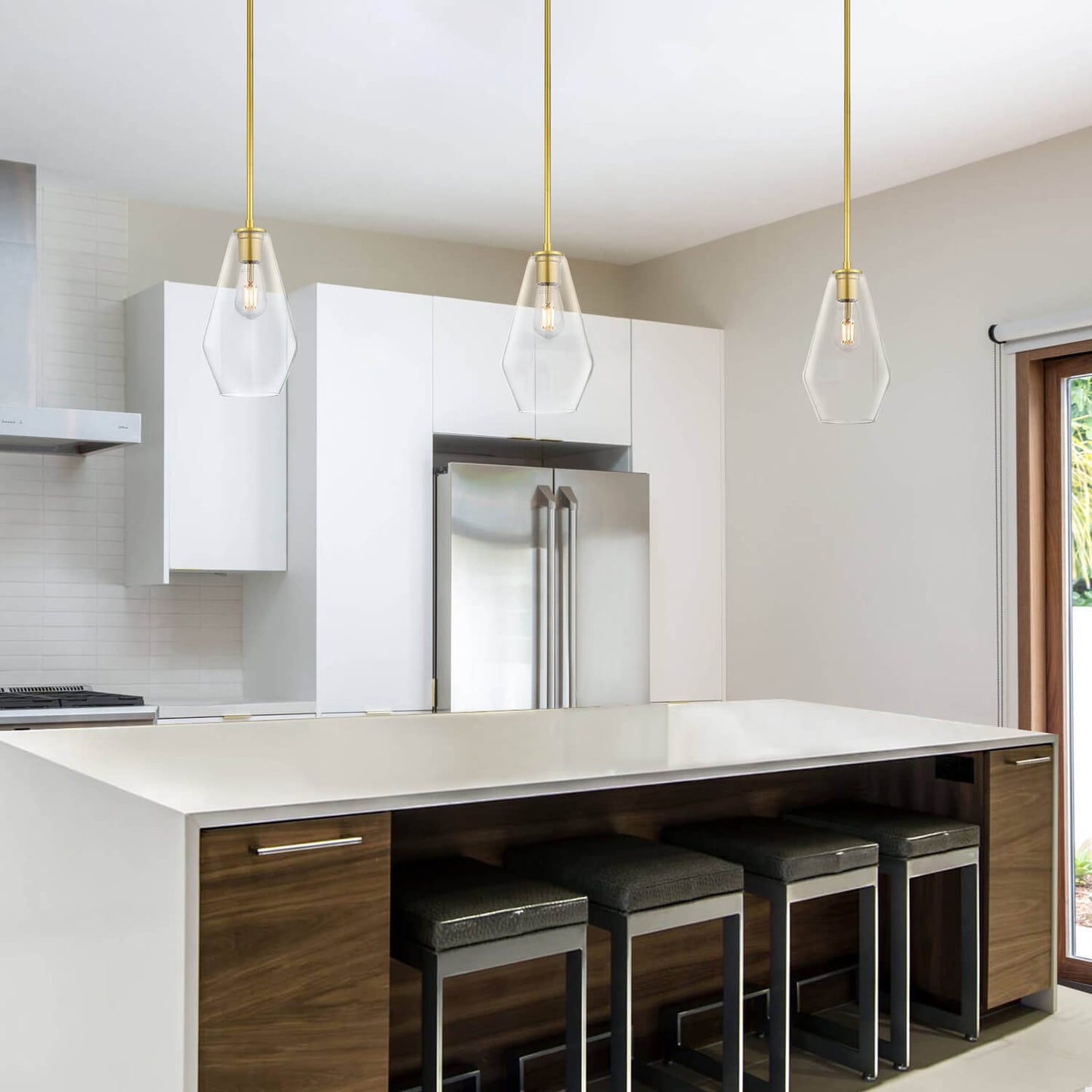 Glass Pendant Light, Gold Kitchen Island Lighting, Hanging Lamp for Dining Room XB-P1228-GB