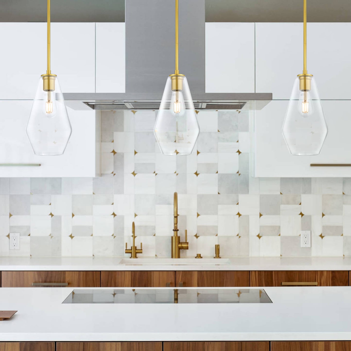 Glass Pendant Light, Gold Kitchen Island Lighting, Hanging Lamp for Dining Room XB-P1228-GB