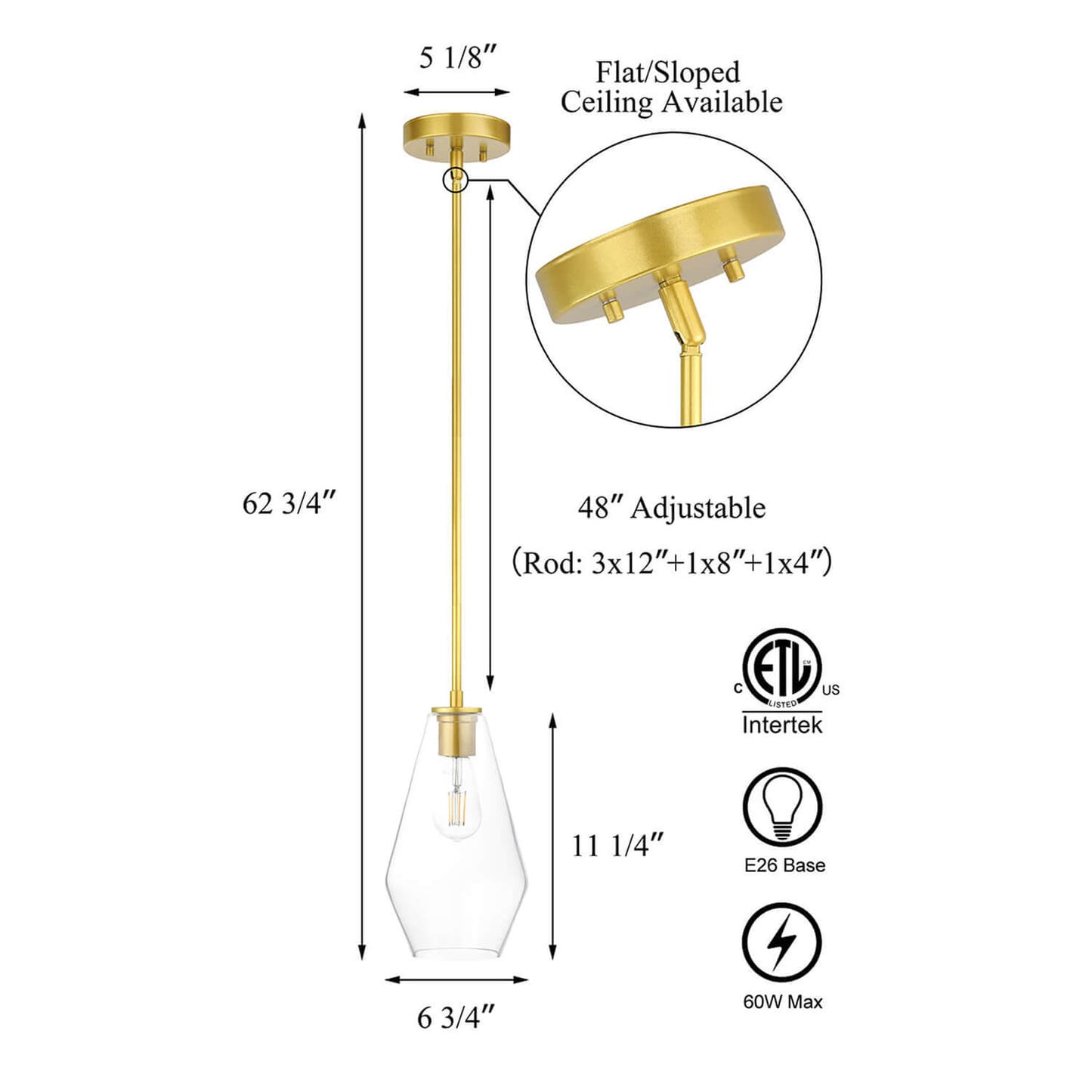 Glass Pendant Light, Gold Kitchen Island Lighting, Hanging Lamp for Dining Room XB-P1228-GB
