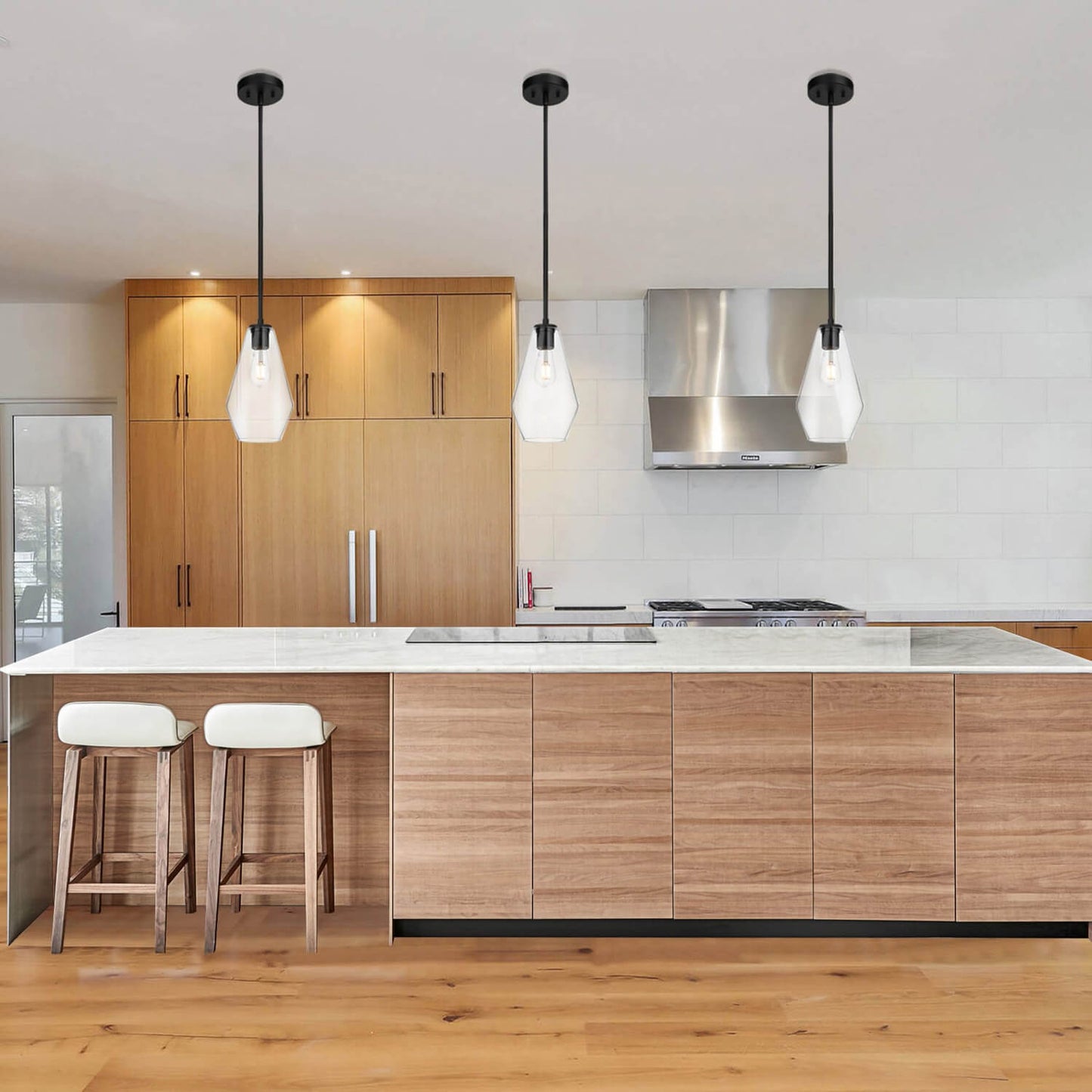 Modern Glass Pendant Light, Black Kitchen Hanging Light Fixture, Adjustable Height XB-P1228-MB