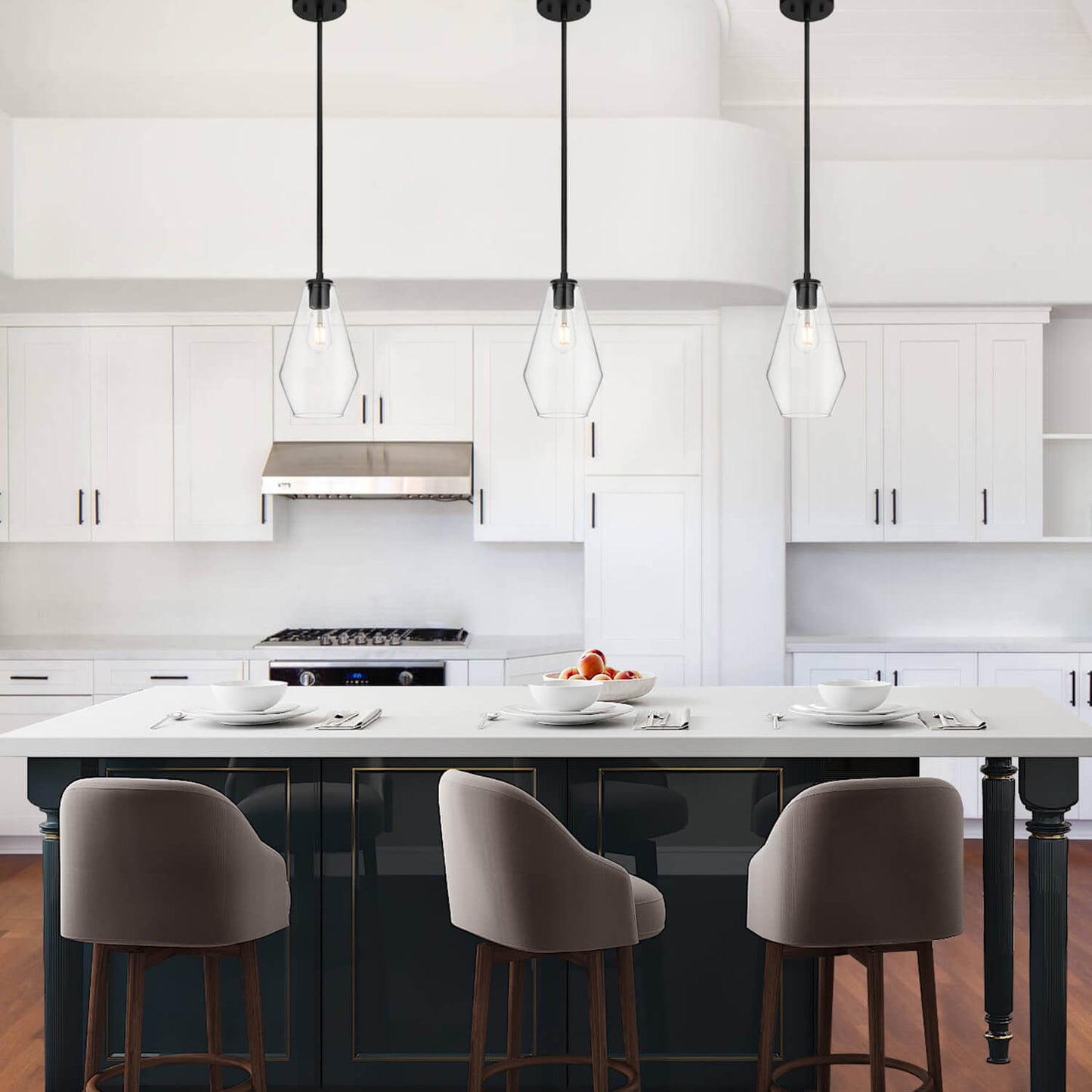 Modern Glass Pendant Light, Black Kitchen Hanging Light Fixture, Adjustable Height XB-P1228-MB