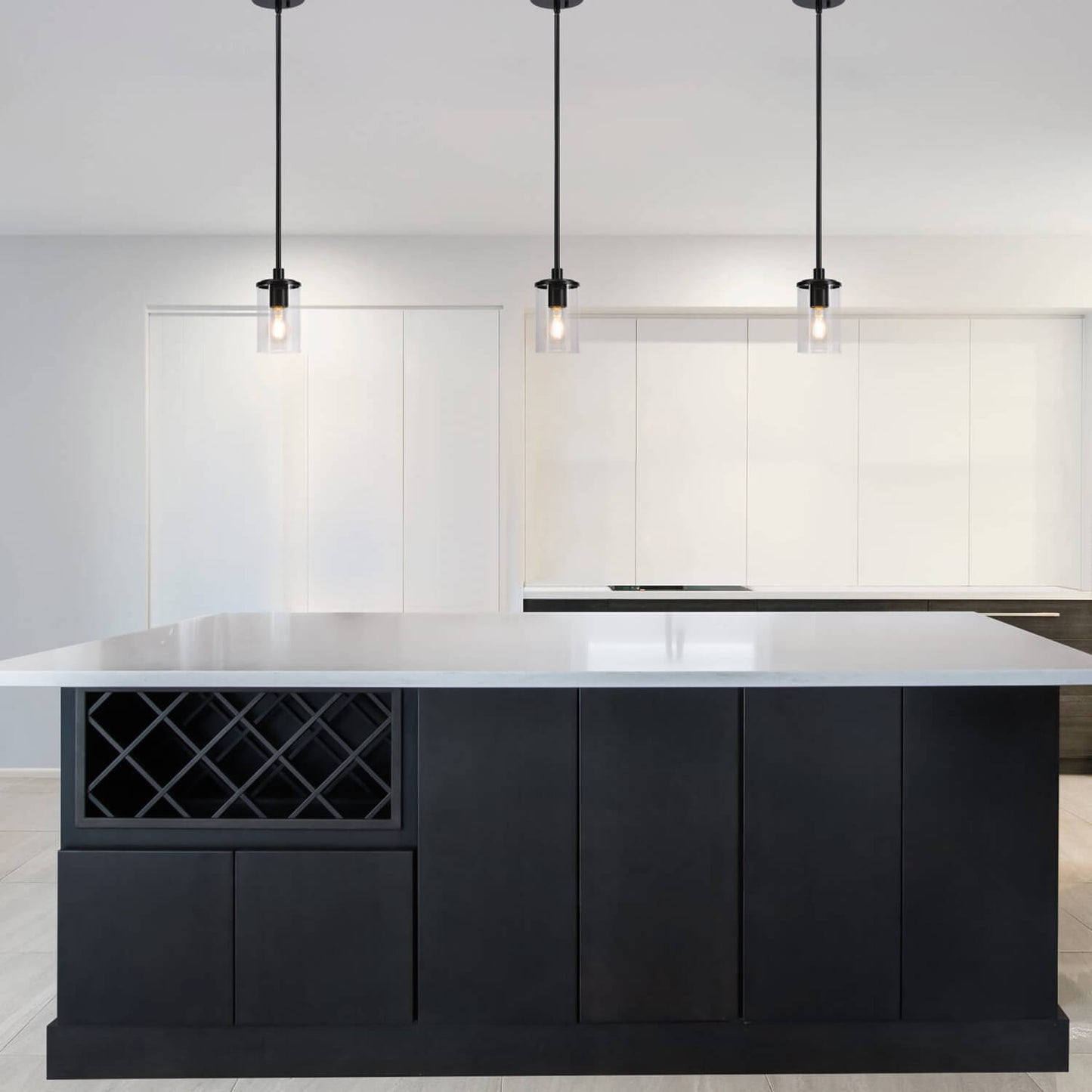 Modern Black Glass Mini Pendant Light - Adjustable Kitchen Ceiling Lighting XB-P1240-MB