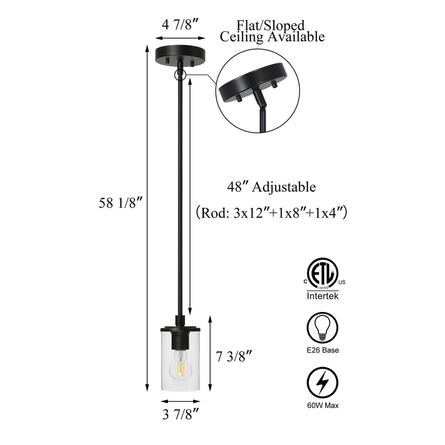 Modern Black Glass Mini Pendant Light - Adjustable Kitchen Ceiling Lighting XB-P1240-MB