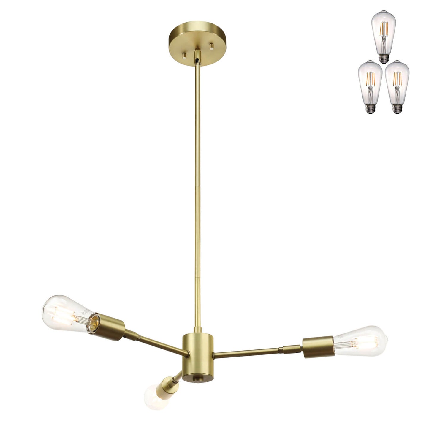3-Light Sputnik Chandelier, Brass Finish, Adjustable Arms, Pendant Light Fixture XB-P1245-3-SB-LED