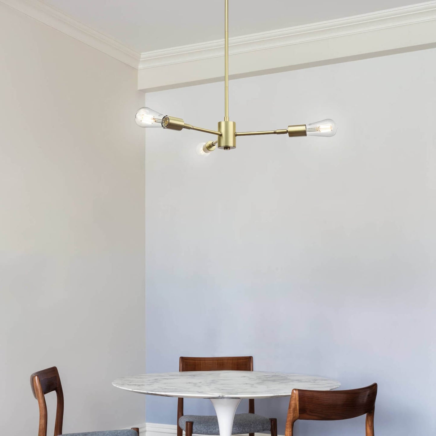 3-Light Sputnik Chandelier, Brass Finish, Adjustable Arms, Pendant Light Fixture XB-P1245-3-SB-LED