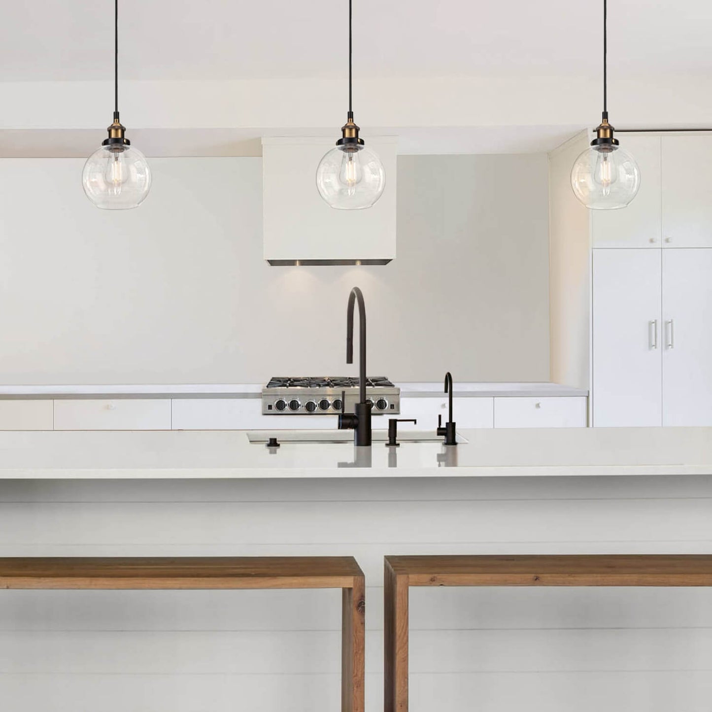 Glass Pendant Light, Industrial Kitchen Ceiling Lamp, Adjustable Height, Antique Brass XB-P1256-AB