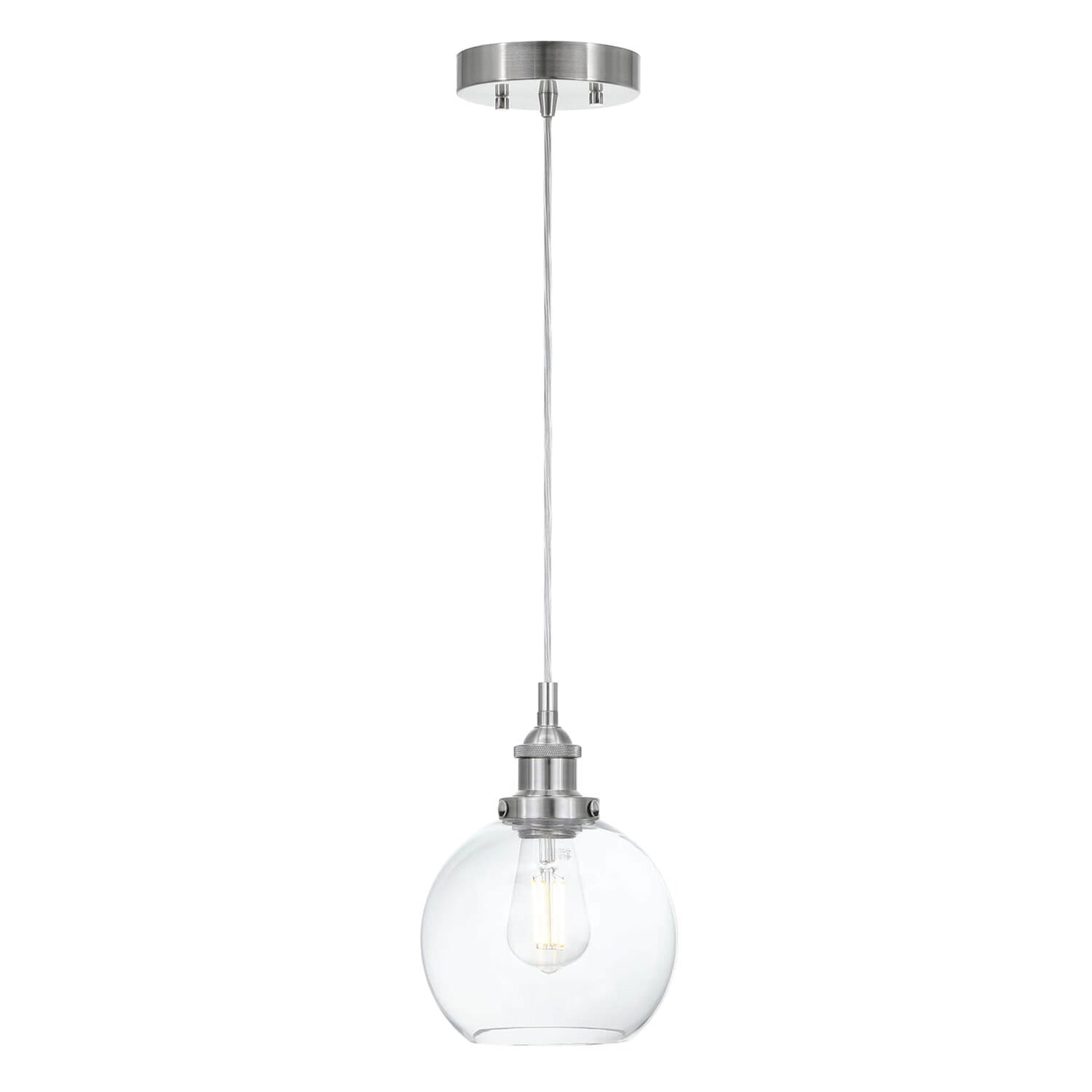 Modern Glass Pendant Light, Single Kitchen Hanging Ceiling Fixture, Brushed Nickel XB-P1256-BN