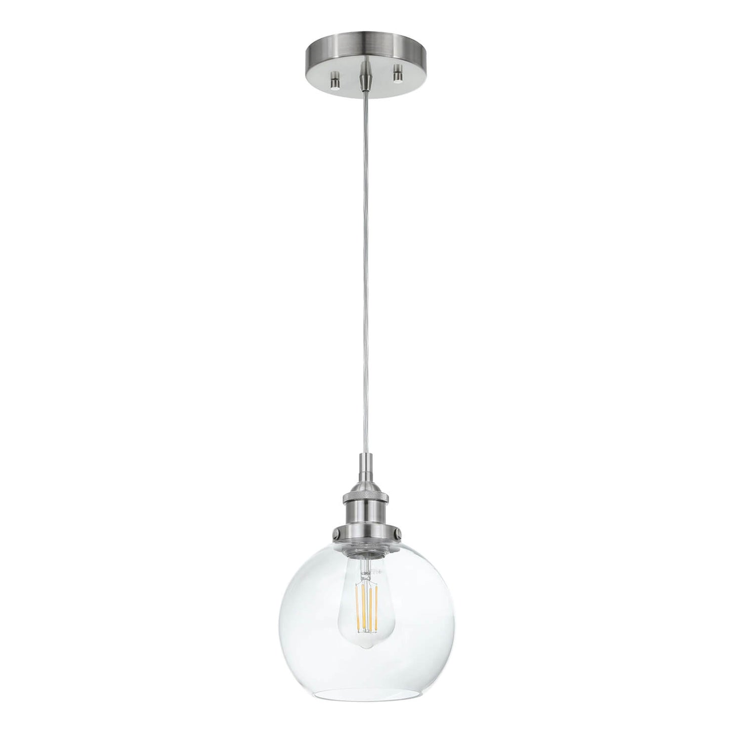 Modern Glass Pendant Light, Single Kitchen Hanging Ceiling Fixture, Brushed Nickel XB-P1256-BN