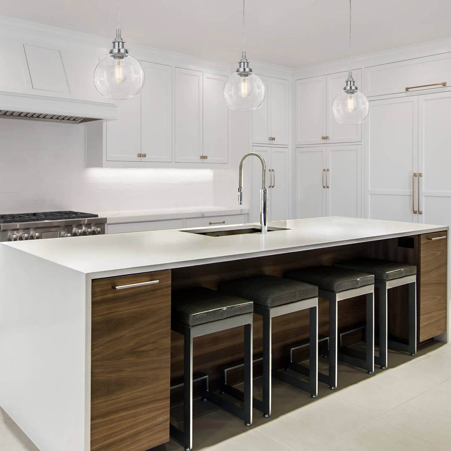 Modern Glass Pendant Light, Single Kitchen Hanging Ceiling Fixture, Brushed Nickel XB-P1256-BN