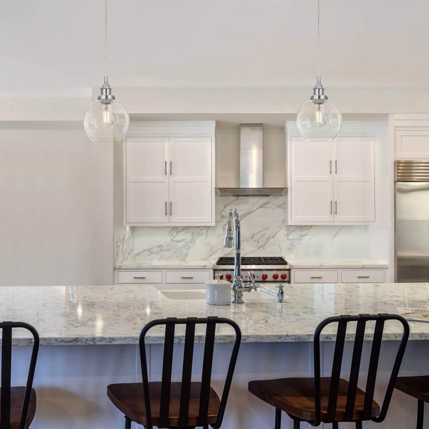 Modern Glass Pendant Light, Single Kitchen Hanging Ceiling Fixture, Brushed Nickel XB-P1256-BN