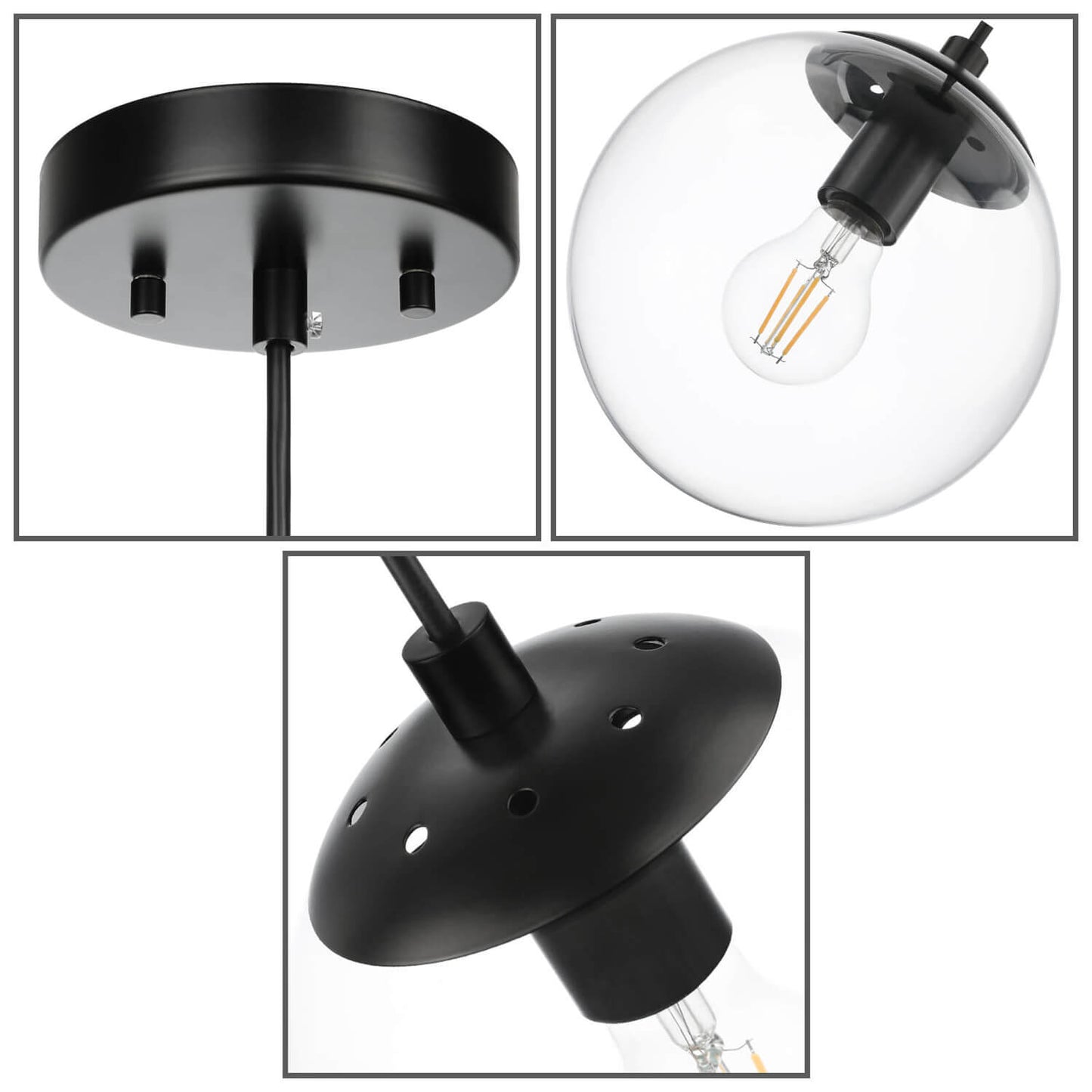 1-Light Modern Black Globe Pendant Light - Adjustable Ceiling Fixture XB-P1259-MBK