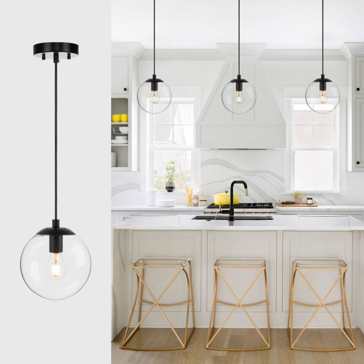 1-Light Modern Black Globe Pendant Light - Adjustable Ceiling Fixture XB-P1259-MBK
