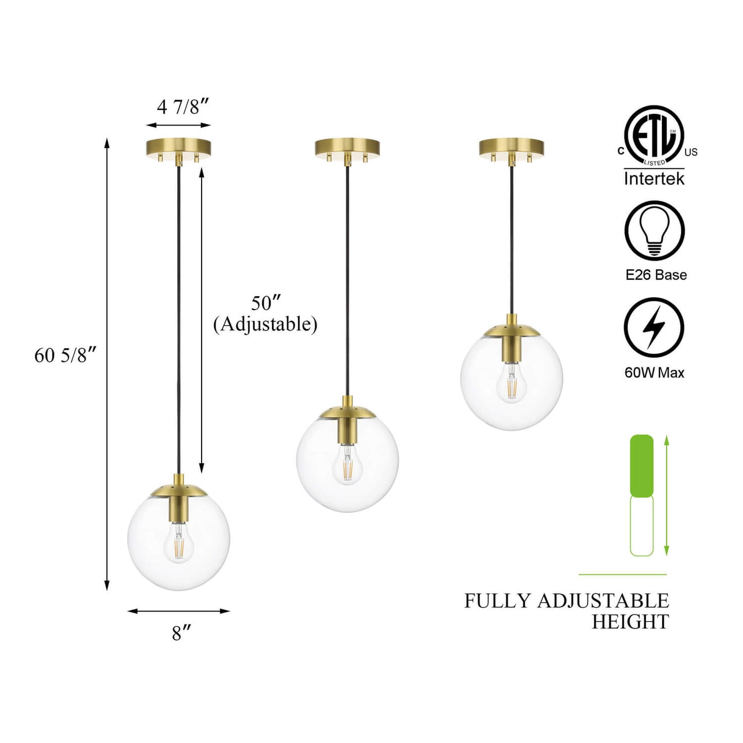 Globe Pendant Light, Modern Brass Kitchen Island Pendant Lighting with Clear Glass XB-P1259-SB