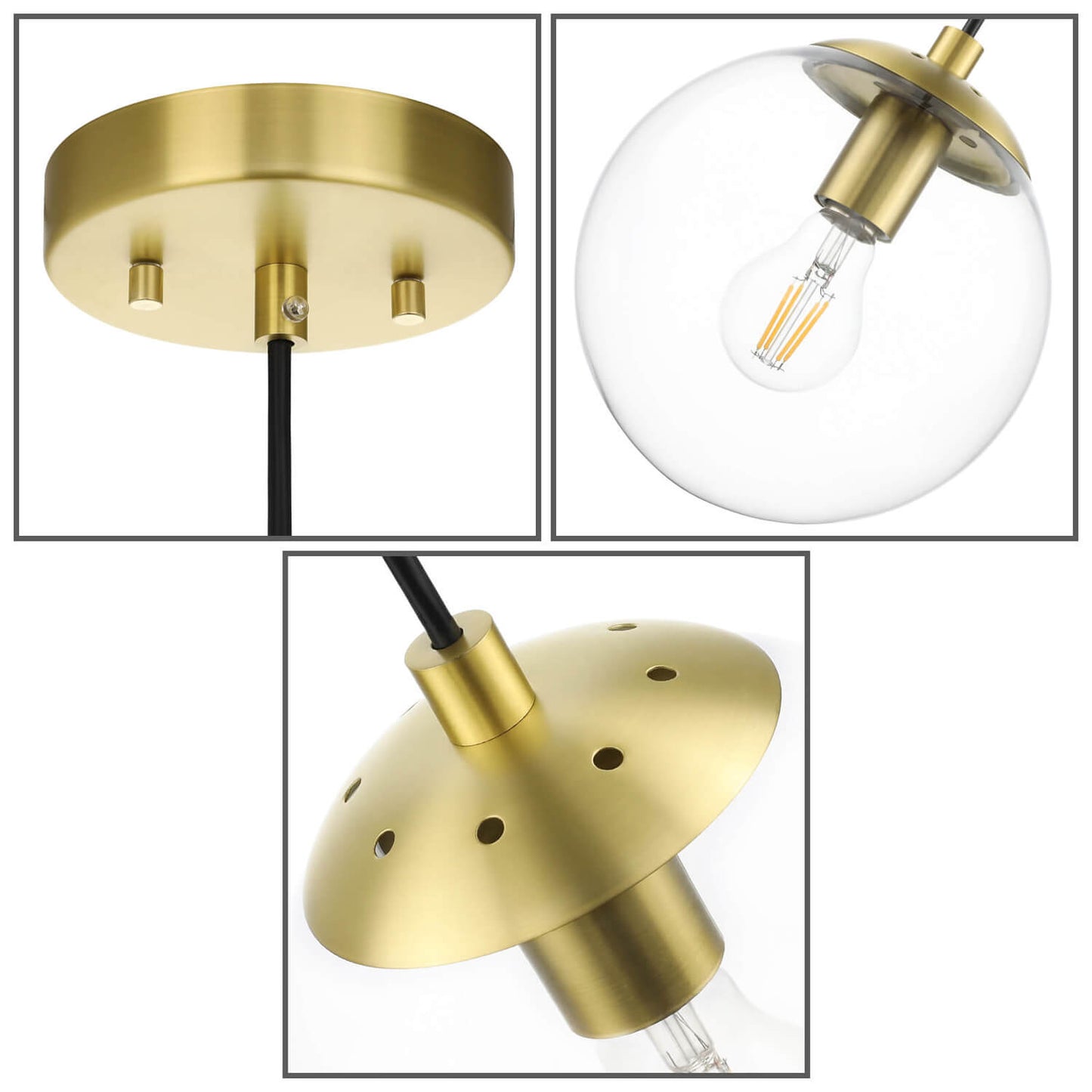 Globe Pendant Light, Modern Brass Kitchen Island Pendant Lighting with Clear Glass XB-P1259-SB