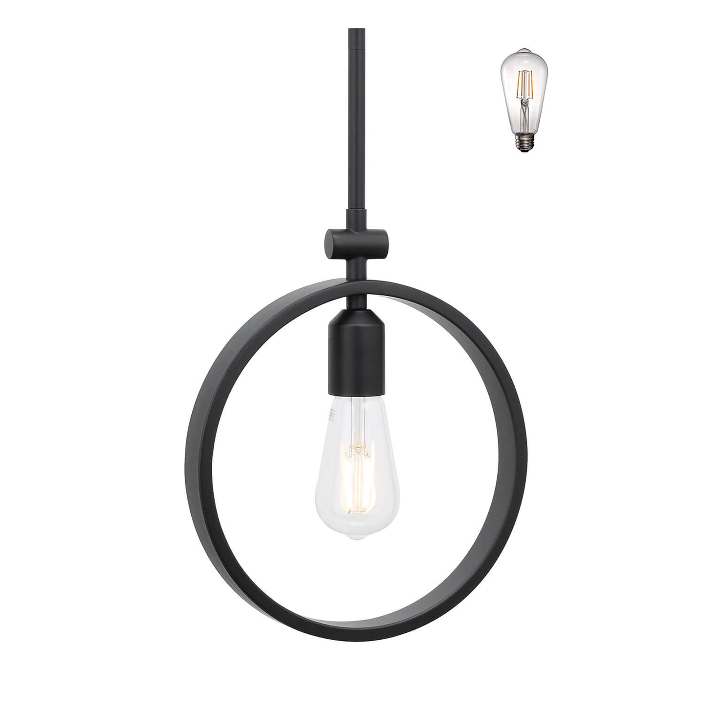 Adjustablel Black Metal Hoop Pendant Light with LED Bulb XB-P1269-MB-LED