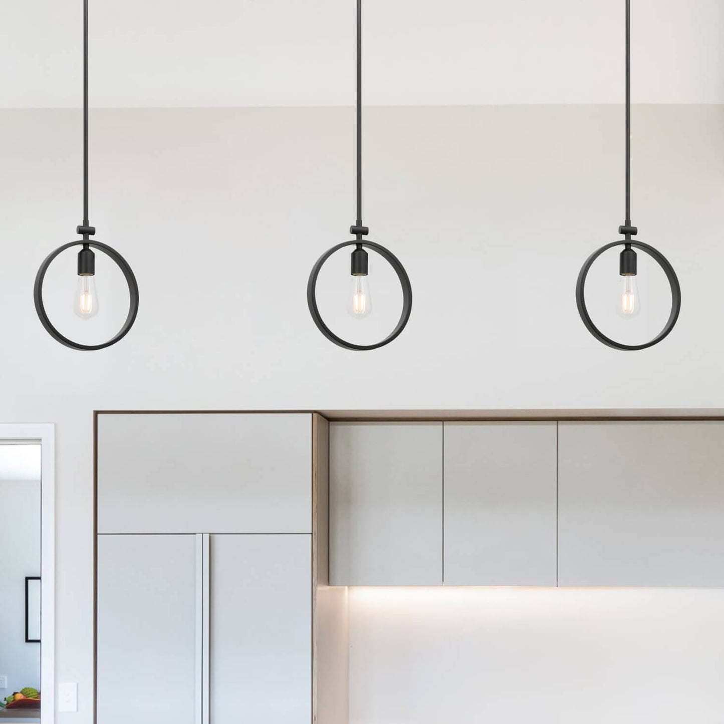 Adjustablel Black Metal Hoop Pendant Light with LED Bulb XB-P1269-MB-LED
