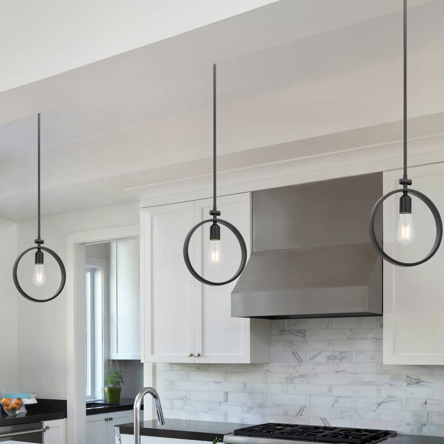 Adjustablel Black Metal Hoop Pendant Light with LED Bulb XB-P1269-MB-LED