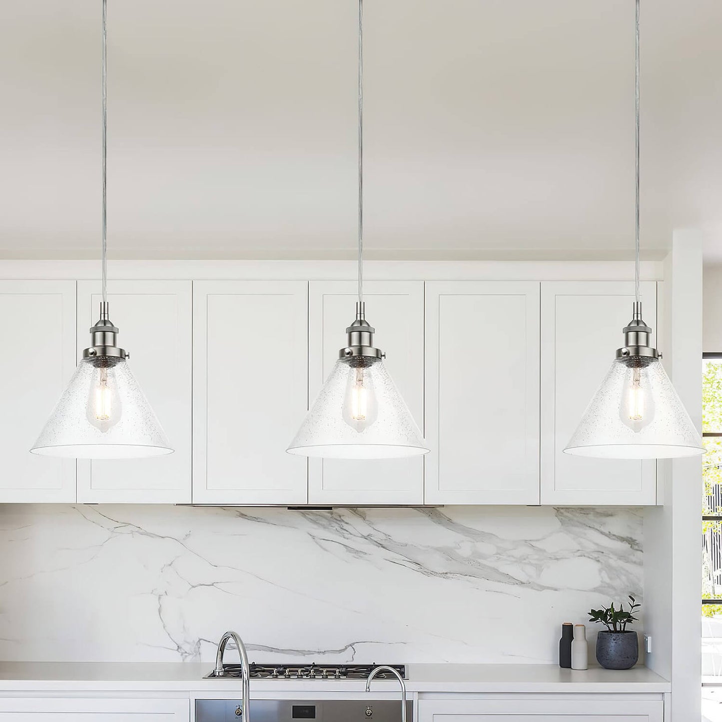 Retro Brushed Nickel Adjustable Pendant Light with Seeded Glass XB-P1280-BN