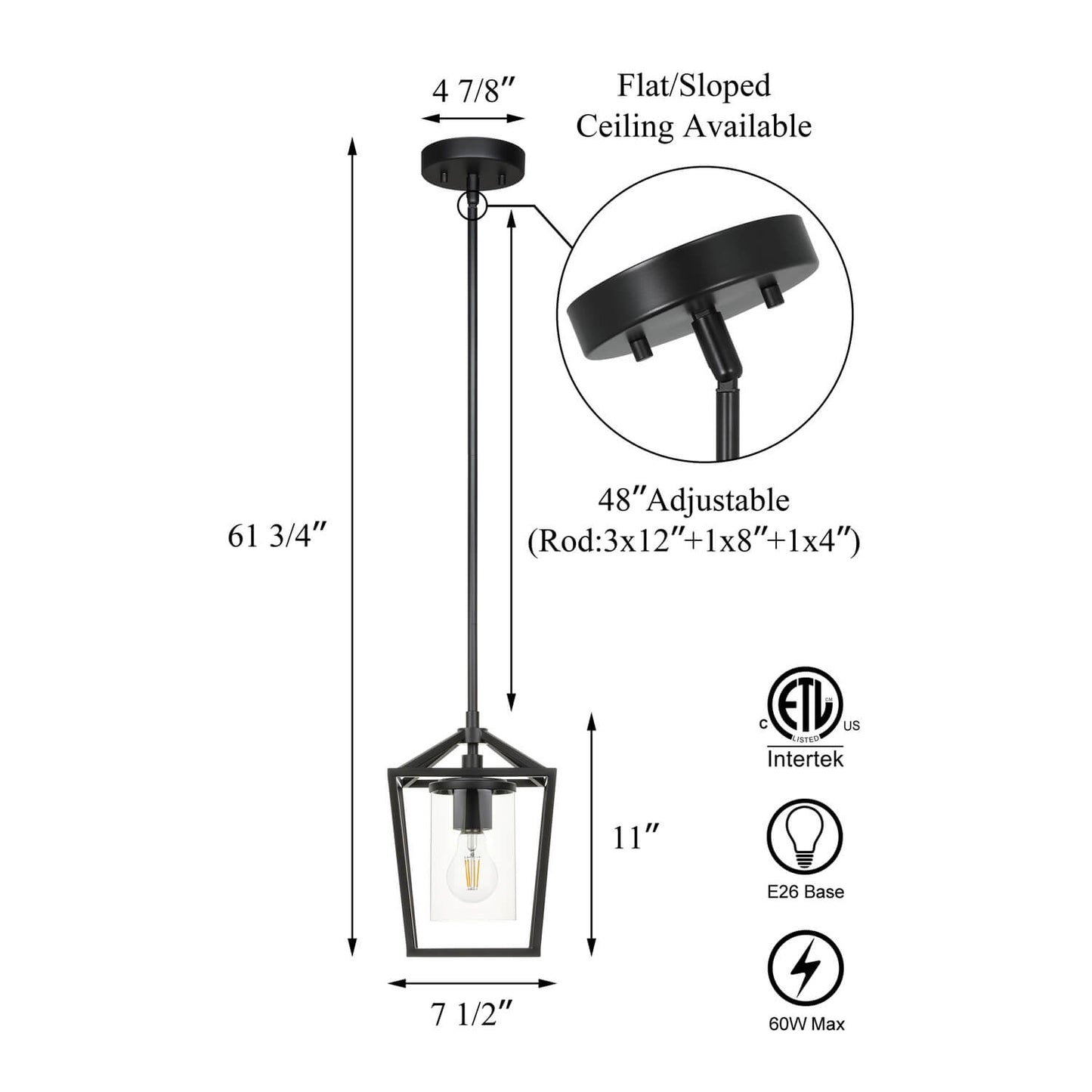 Adjustable Black Farmhouse Pendant Light for Kitchen & Dining Room XB-P1295-MB