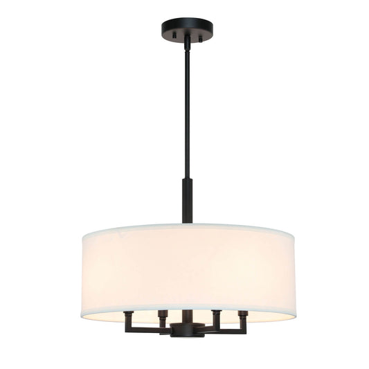Farmhouse 4-Light Black Drum Pendant with Fabric Shade XB-P1296-MB