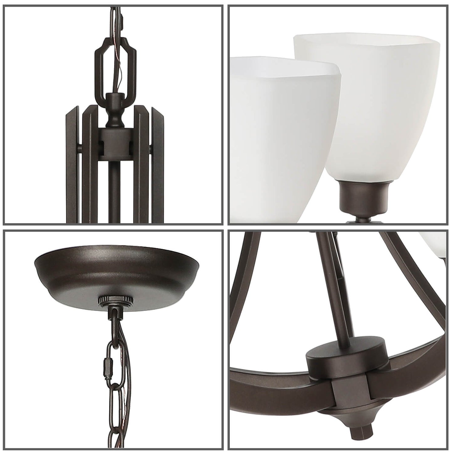 Dark Bronze White Glass Adjustable Iron Chain Pendant Light Kitchen 5-Lights American Retro Metal Vintage Chandelier XB-C361-5-DB