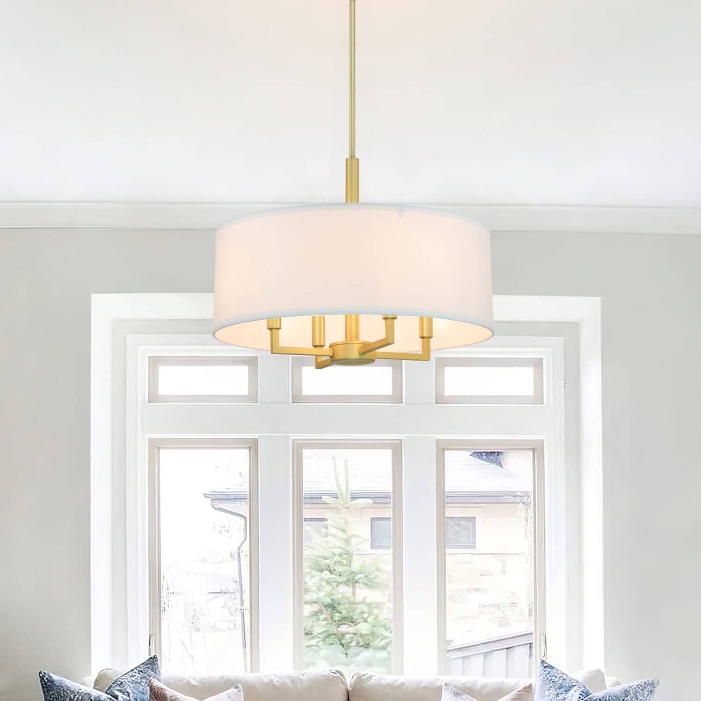 Modern 4-Light Drum Pendant Chandelier - Satin Brass Finish XB-P1296-SB