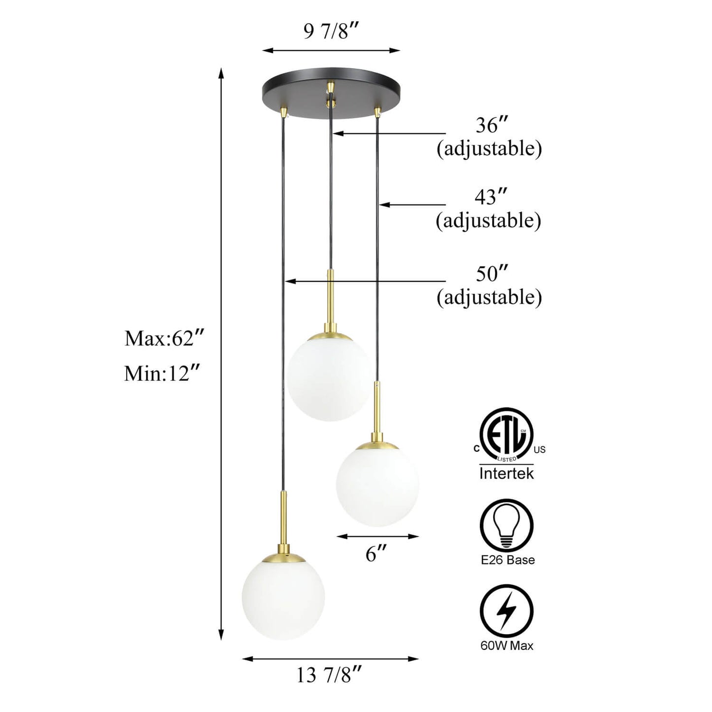 Modern Black Brass Pendant Light Fixture XB-P1304-3-MB