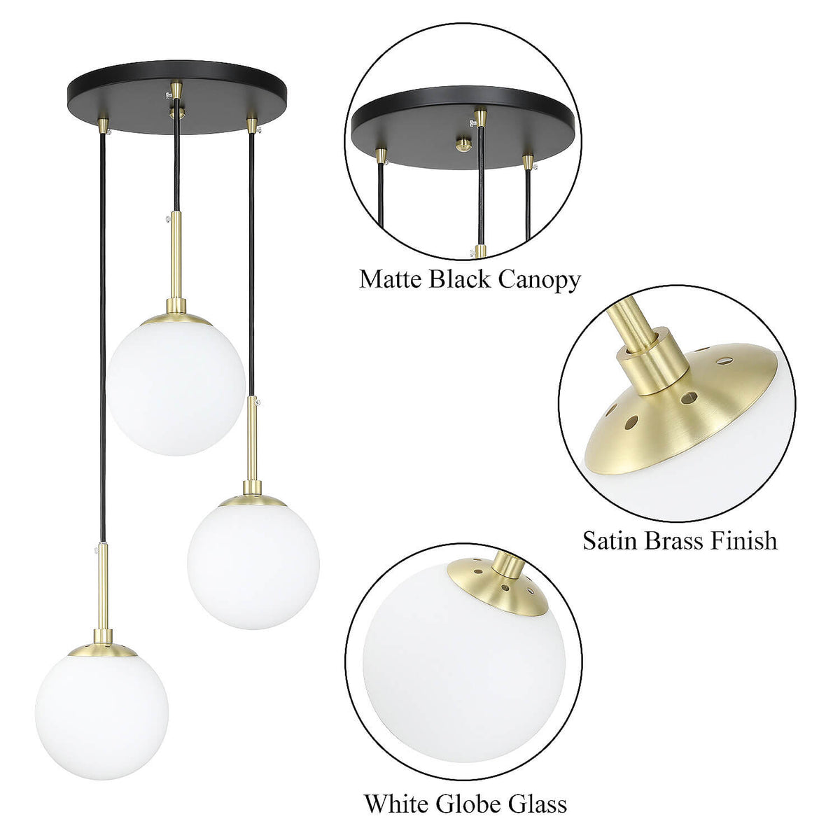 Modern Black Brass Pendant Light Fixture XB-P1304-3-MB