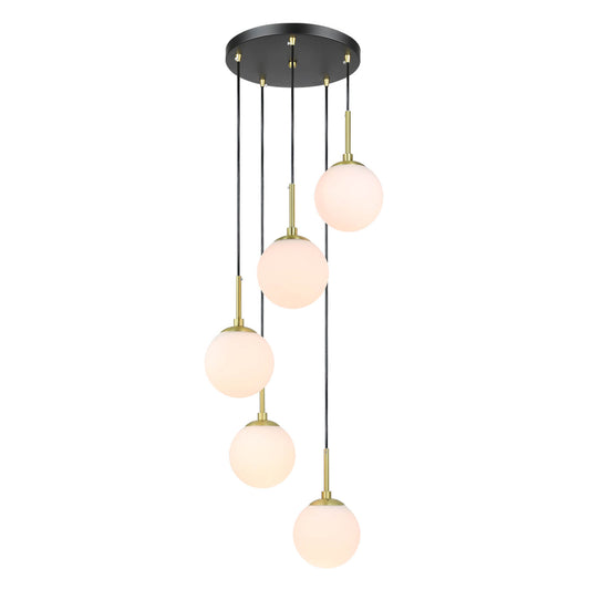 Modern 5-Light Black Brass Globe Cluster Pendant Light XB-P1304-5-MB
