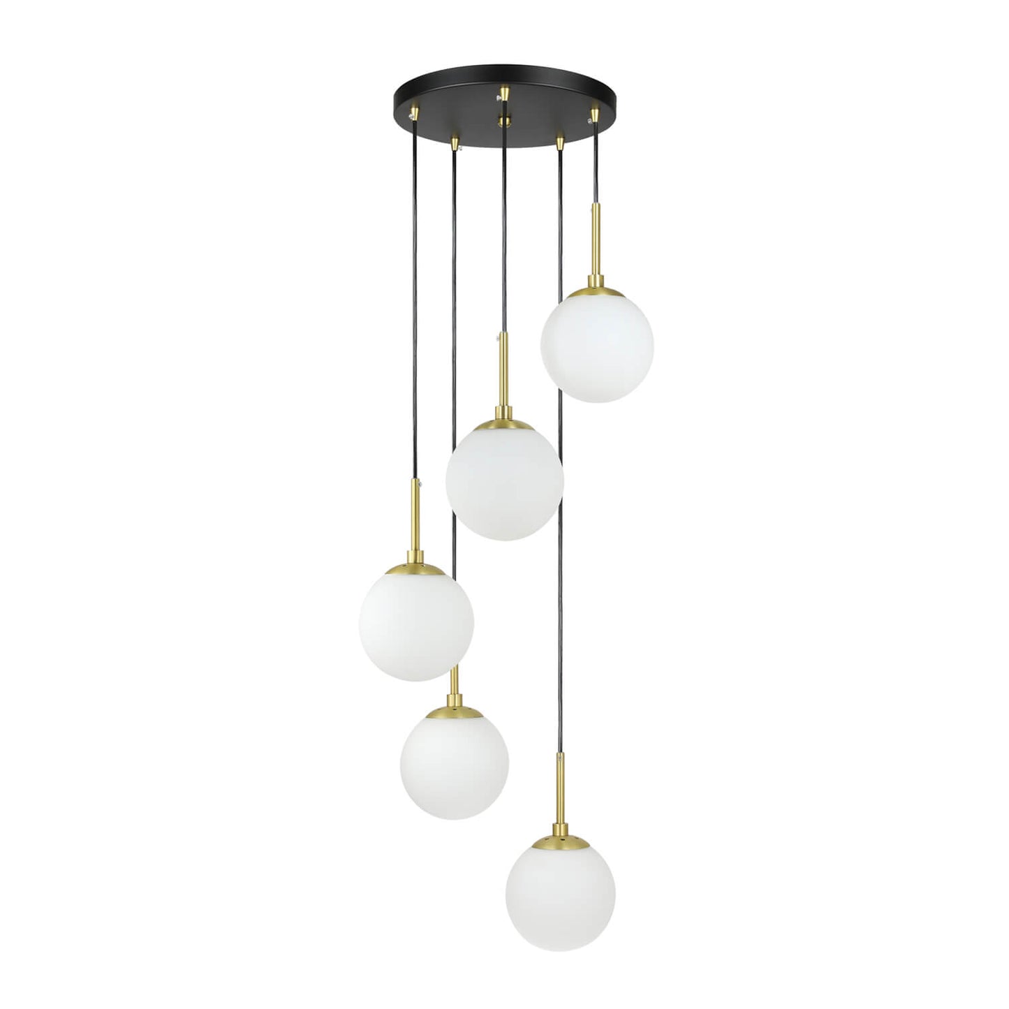 Modern 5-Light Black Brass Globe Cluster Pendant Light XB-P1304-5-MB