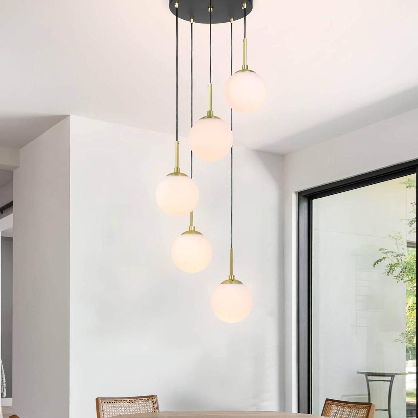Modern 5-Light Black Brass Globe Cluster Pendant Light XB-P1304-5-MB