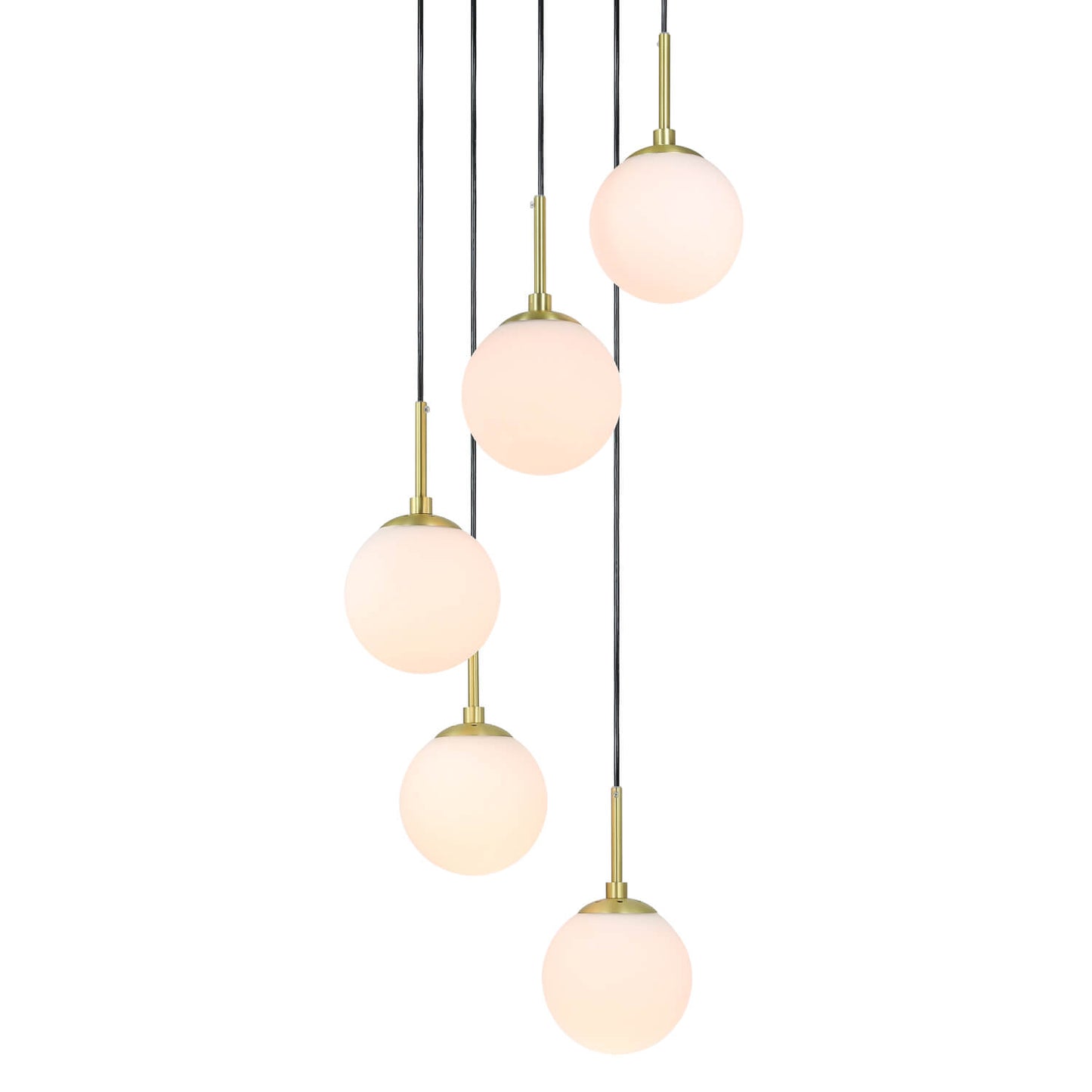 Modern 5-Light Black Brass Globe Cluster Pendant Light XB-P1304-5-MB