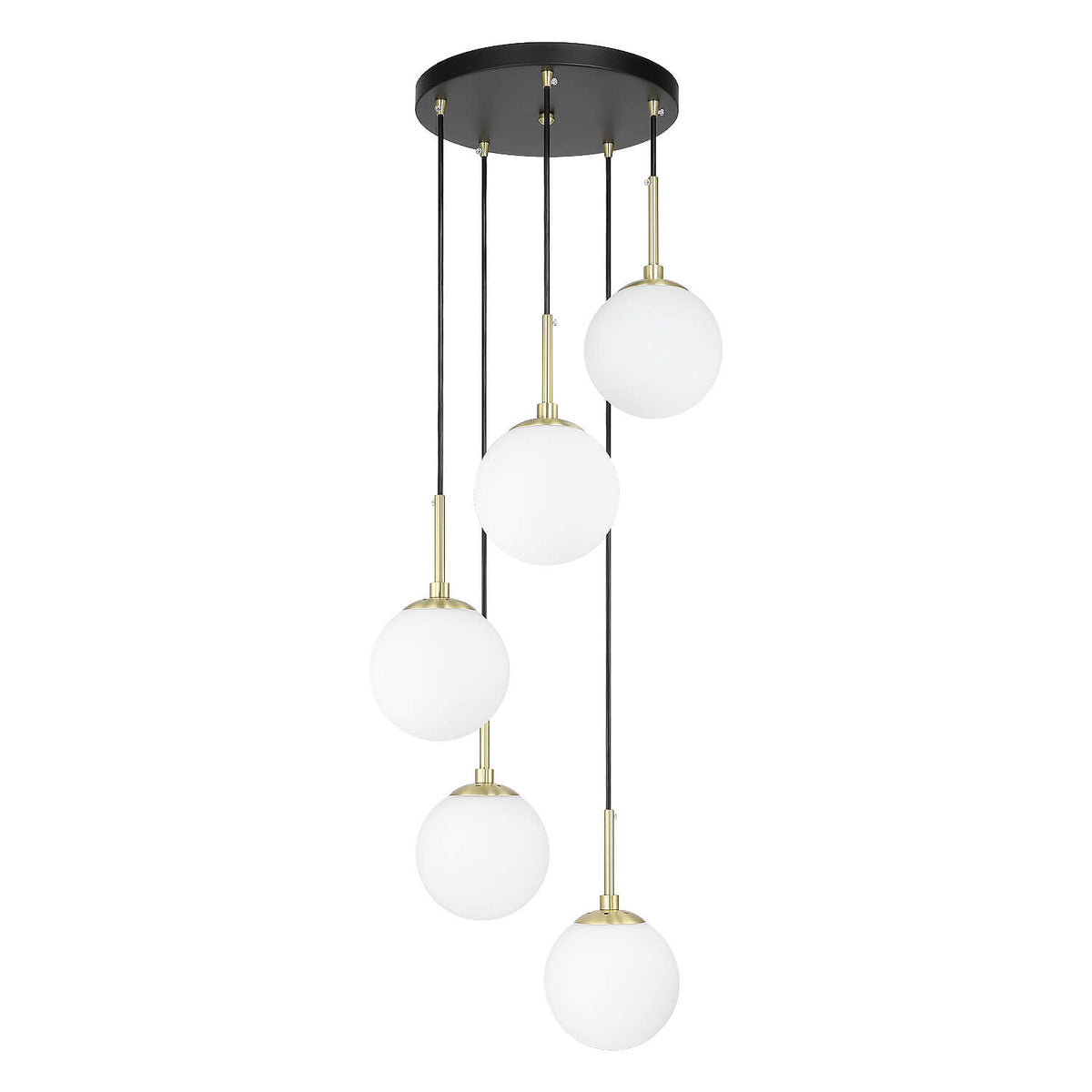 Modern 5-Light Black Brass Globe Cluster Pendant Light XB-P1304-5-MB