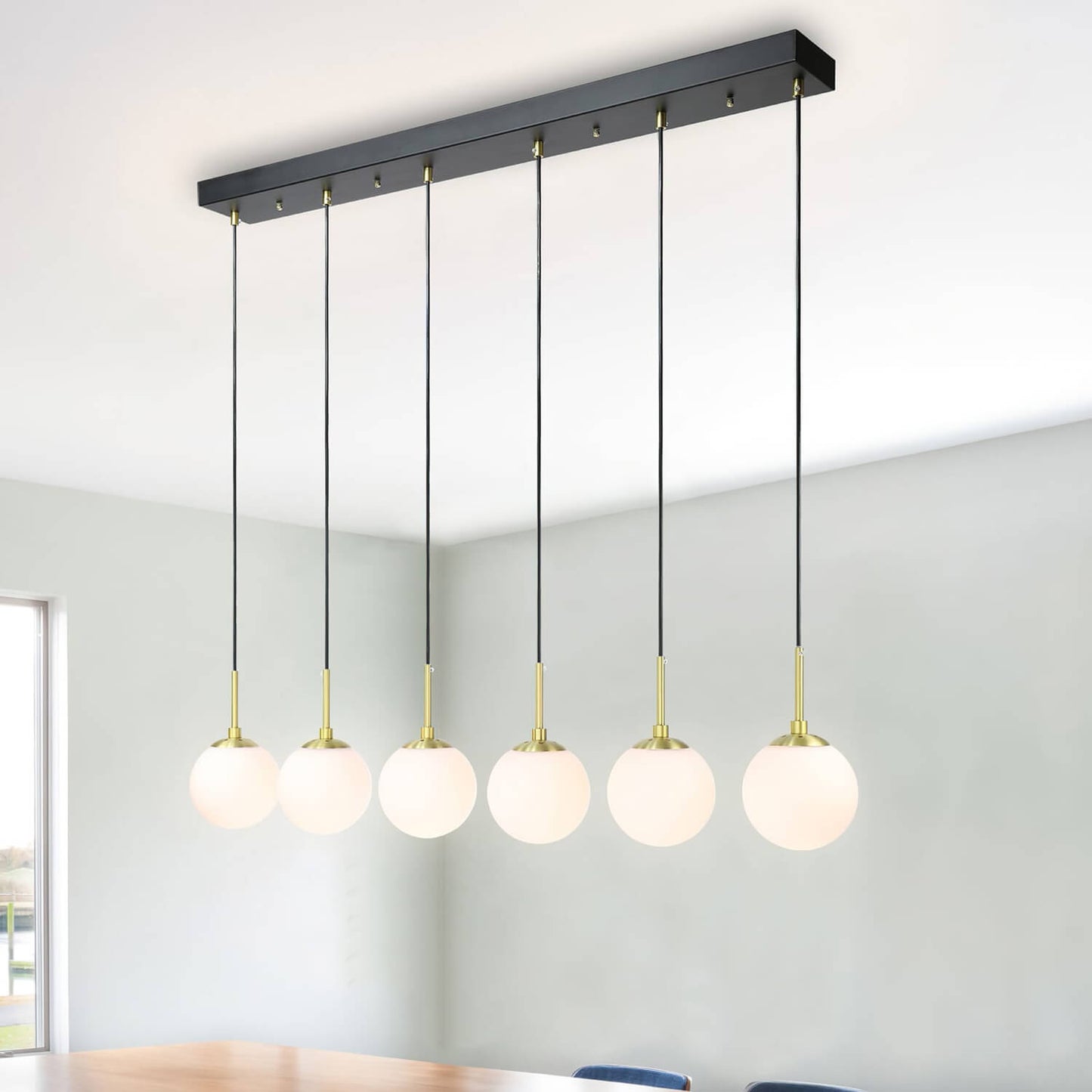 6-Light Farmhouse Linear Globe Chandelier for Kitchen Island XB-P1304-6-MB