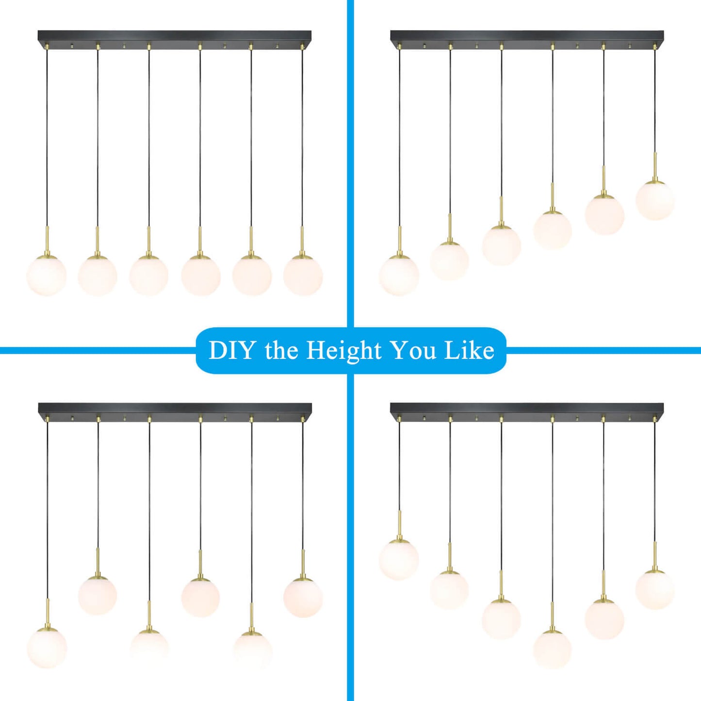 6-Light Farmhouse Linear Globe Chandelier for Kitchen Island XB-P1304-6-MB