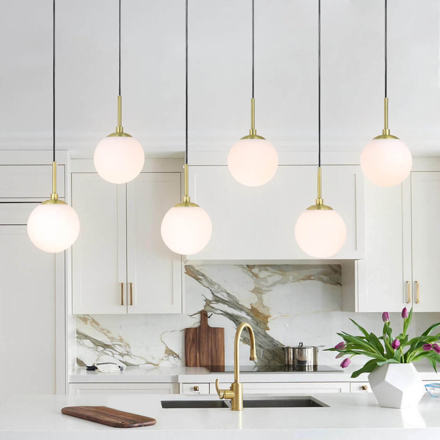 6-Light Farmhouse Linear Globe Chandelier for Kitchen Island XB-P1304-6-MB