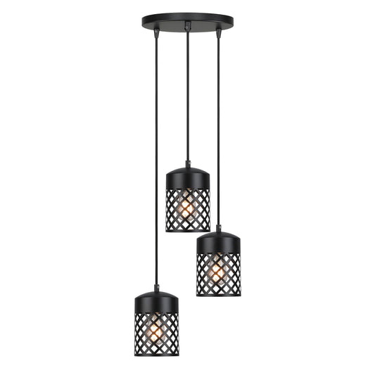 3-Light Adjustable Pendant Light with Black Metal Cage XB-P328-3-MB