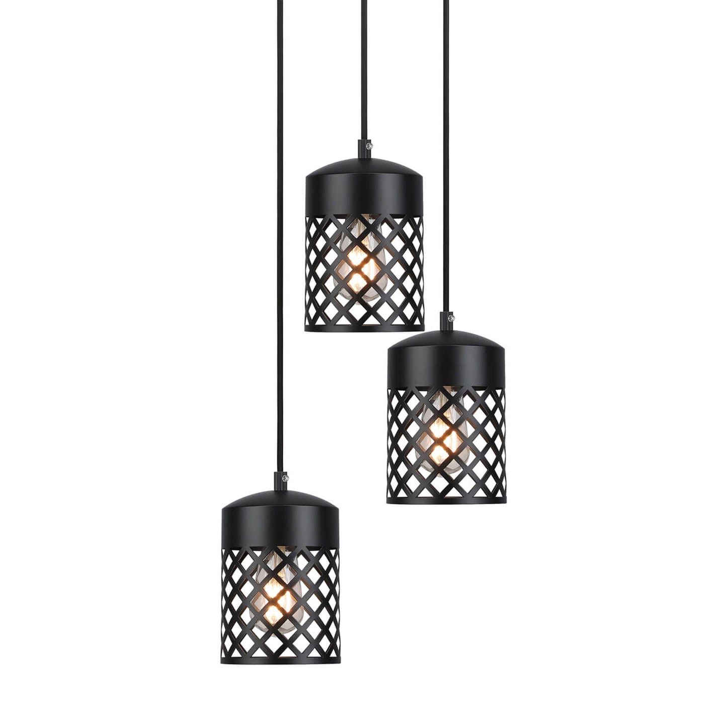 3-Light Adjustable Pendant Light with Black Metal Cage XB-P328-3-MB