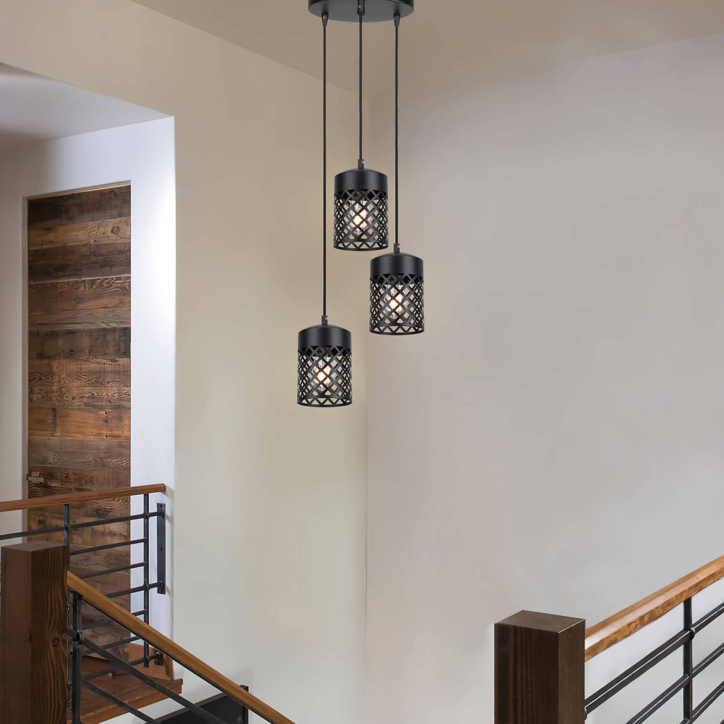 3-Light Adjustable Pendant Light with Black Metal Cage XB-P328-3-MB