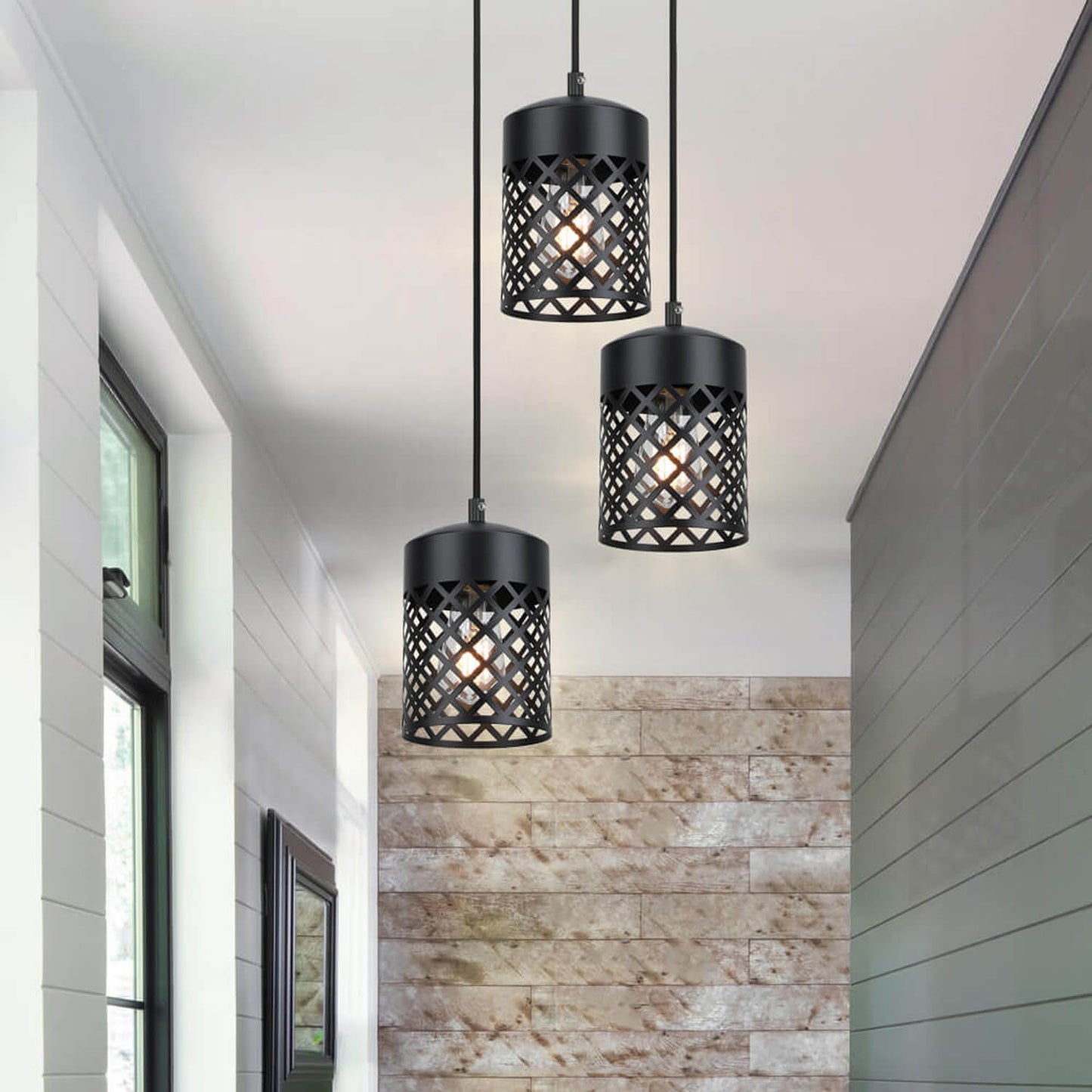 3-Light Adjustable Pendant Light with Black Metal Cage XB-P328-3-MB