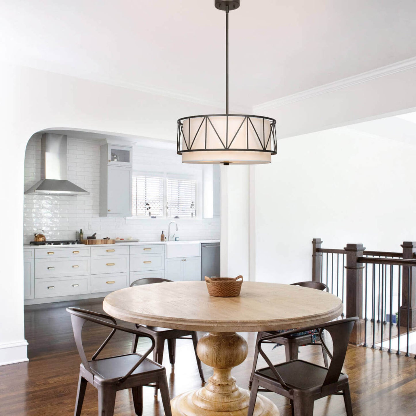 Modern Drum Chandelier with Metal Cage & Fabric Shade XB-P330-DB