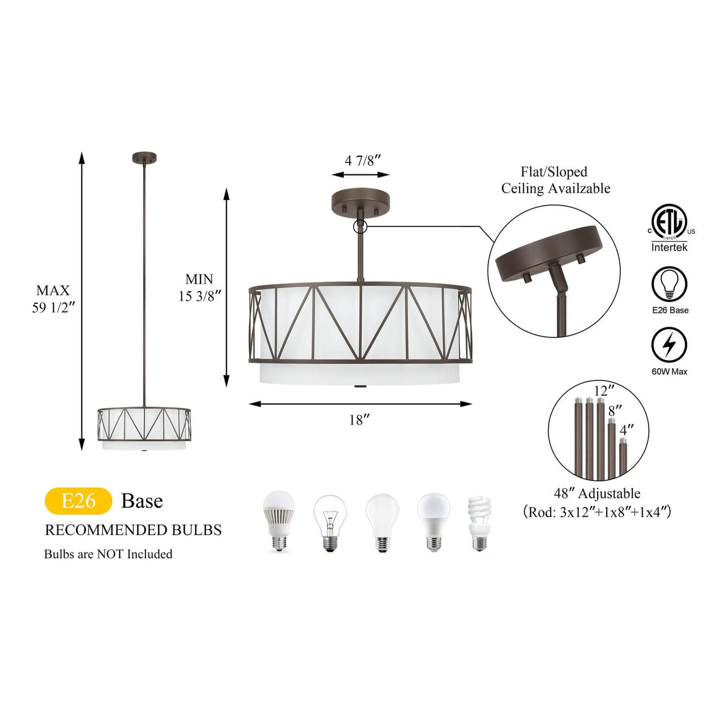 Modern Drum Chandelier with Metal Cage & Fabric Shade XB-P330-DB