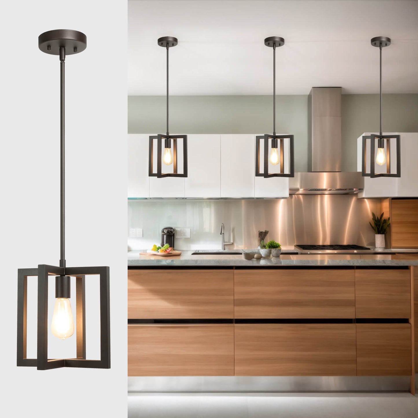 Farmhouse Cage Pendant Light with Adjustable hanging Rods XB-P339-DB