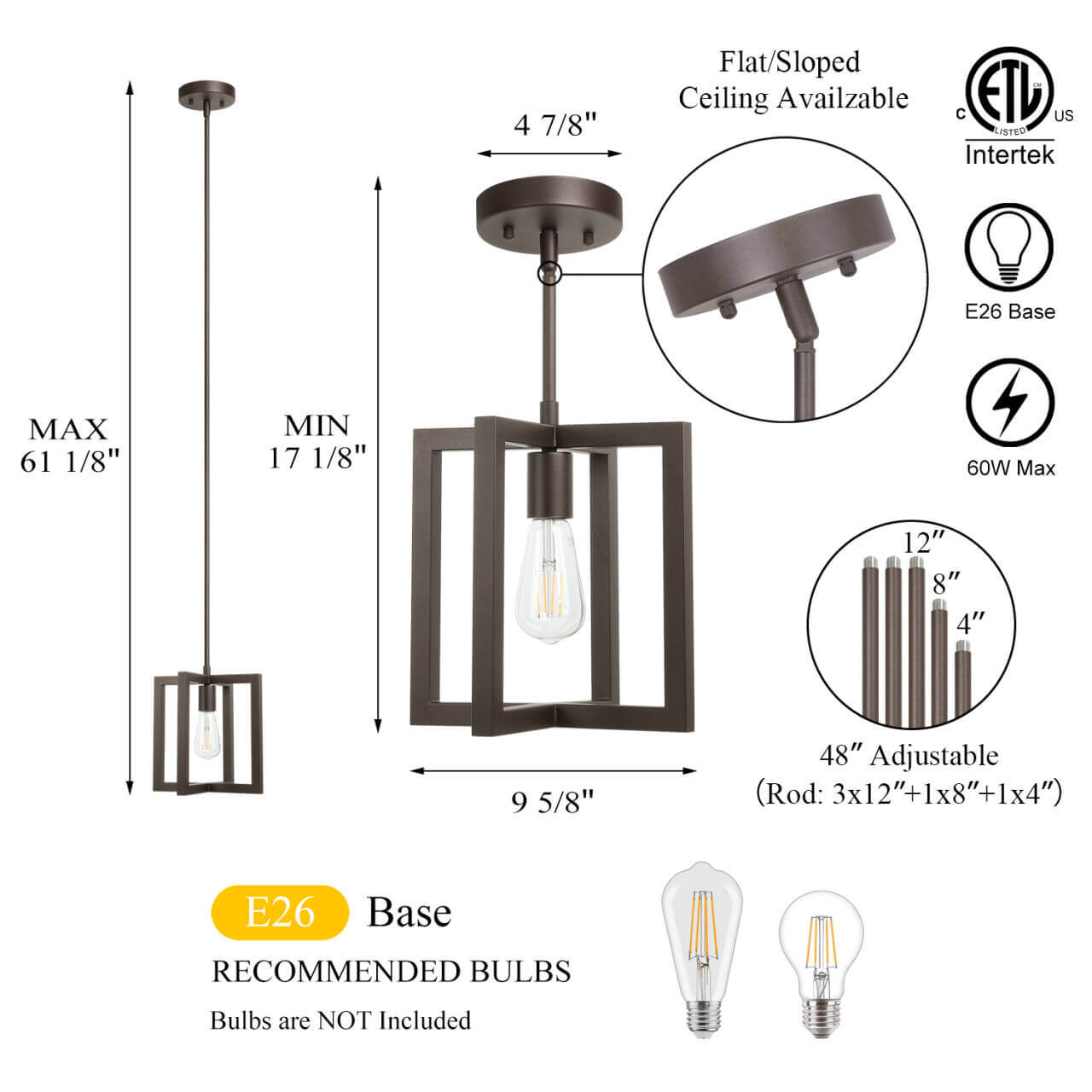 Farmhouse Cage Pendant Light with Adjustable hanging Rods XB-P339-DB