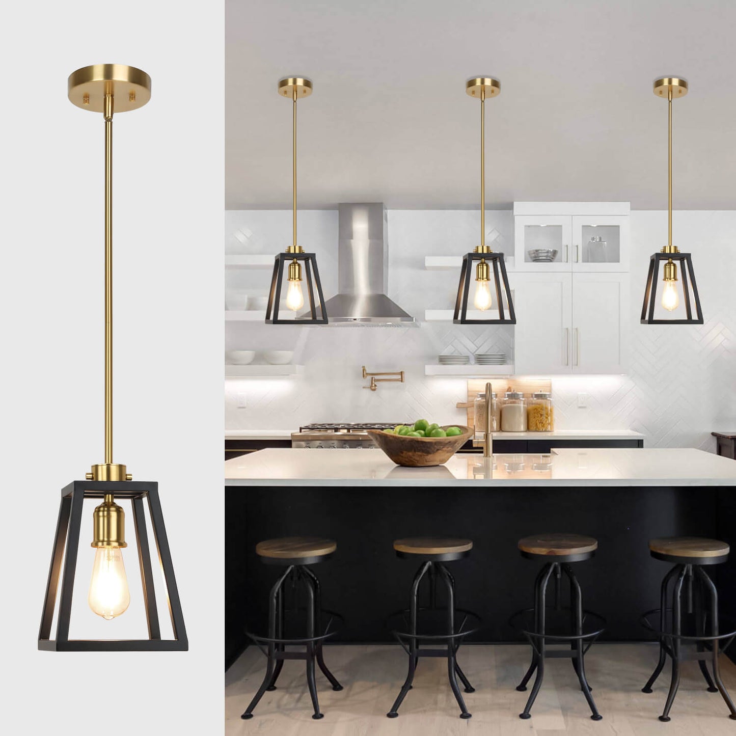 Farmhouse Lantern Hanging Pendant Light in Black and Brass Finish XB-P400-MB