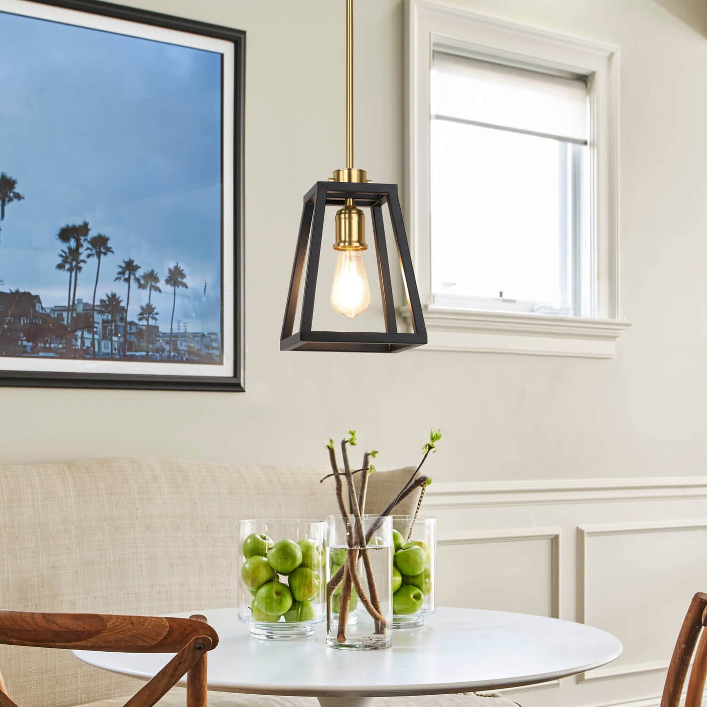 Farmhouse Lantern Hanging Pendant Light in Black and Brass Finish XB-P400-MB
