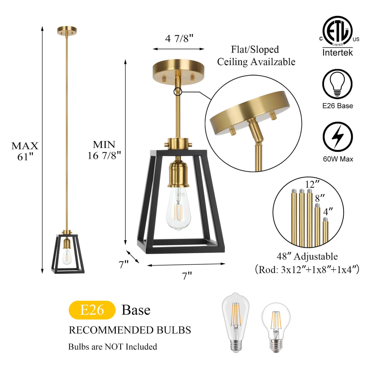 Farmhouse Lantern Hanging Pendant Light in Black and Brass Finish XB-P400-MB